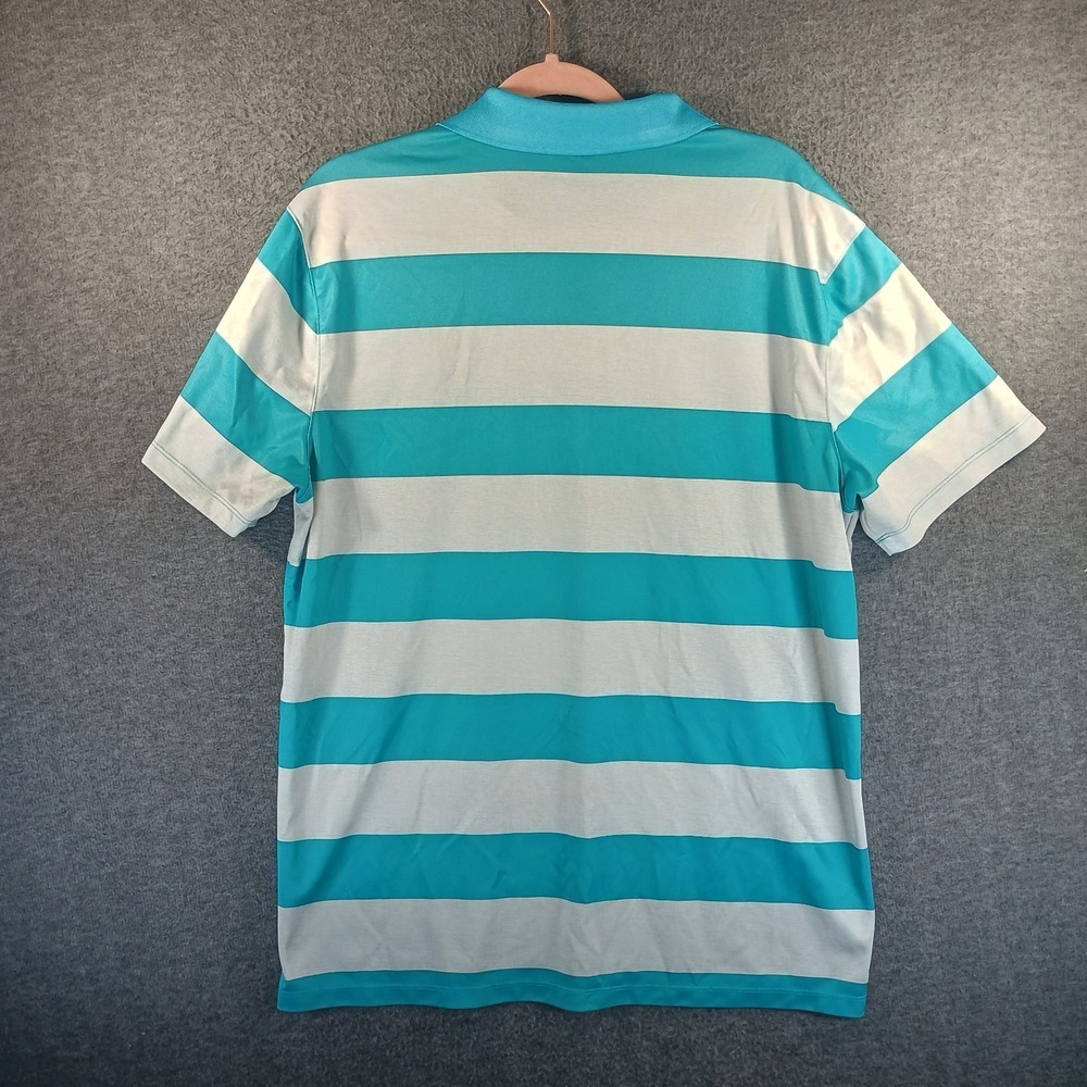 Nike Golf Polo Shirt Mens L Standard Fit Blue Striped Swoosh Logo Lighwieght - Picture 6 of 9